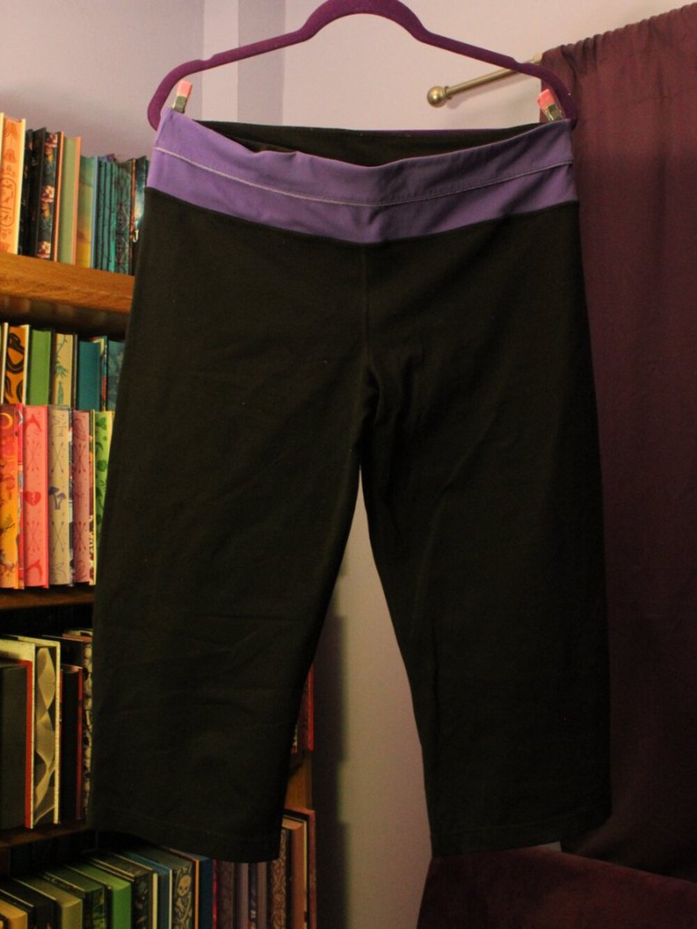 Kirkland Signature Reversible Yoga Capri Pants with purple waistband